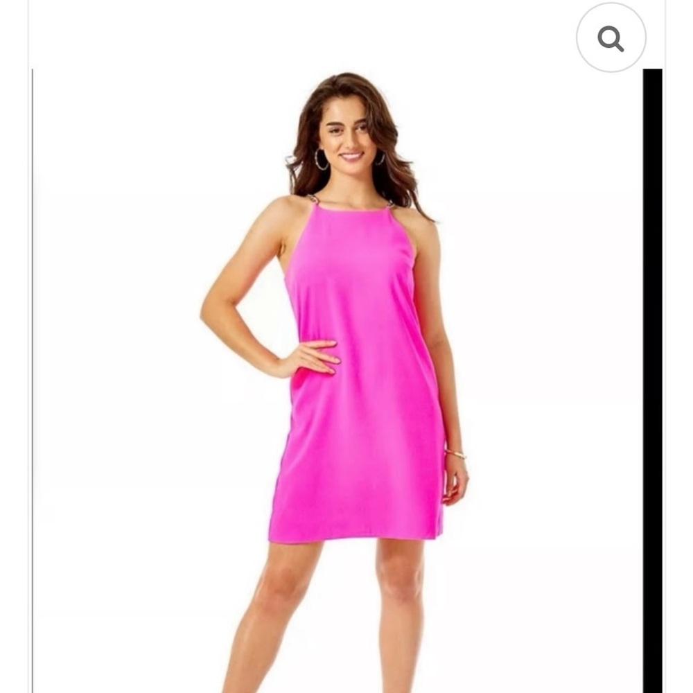 Lilly Pulitzer Adrienne gold chain halter dress in raz berry size 4